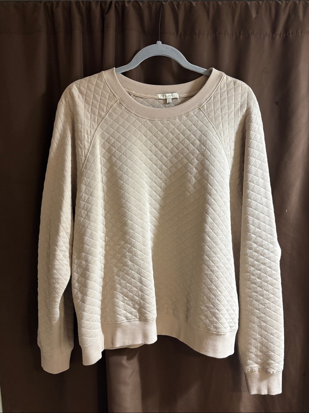 Z Supply Quilted Crewneck Sweater in Light Taupe